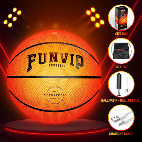 Rechargeable LED Light Up Basketball, Glow in the Dark Sports Basketball with Accessories for Boys