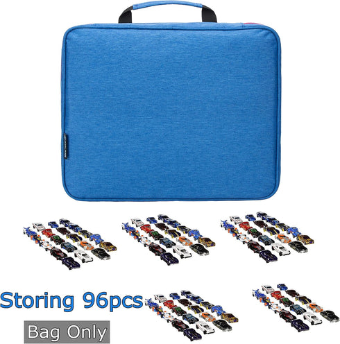 KISLANE 96 Toy Cars Storage Case, Organizer for Mini Toys, Matchbox Cars (Bag Only) (Blue)