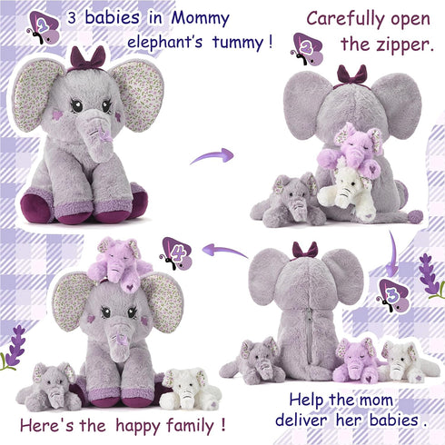 Mommy 13" Set Elephant Stuffed Animal Mom and Baby Plush Toy, Cute Small Soft Mama Family Toys with Mini Little