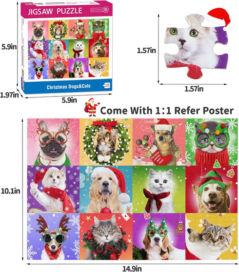 100 Piece Puzzles for Kids Ages 4-8, Christmas Puzzle Dogs and Cat Puzzles, Holiday Jigsaw Puzzles for Kids