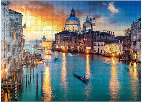 MyPuzzle Grand Canal with Gondola at Sunset Venice Italy, Premium 1000 Piece Jigsaw Puzzle for Adults