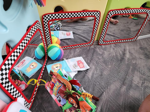 Tummy Baby Mirror, Crib or Car or Floor, Reversible Mirror for Baby, Great Time Toy, High Contrast Toy, Easy to Attach