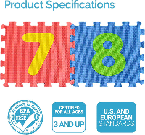 pete's choice 0 9 10 Safe Non Toxic Numbers Mat - Thick & Soft to Flooring Mat, Tiles | Early Math Learning | Kids
