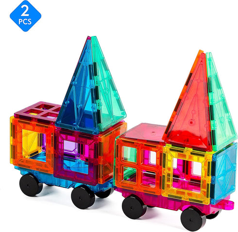 2 Piece Magnetic Tiles Car Set, Truck Kit Toy with Stronger Magnets, Educational Building Tile Blocks for Girls and