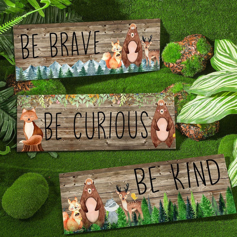 3 11 4 Inch Jetec Pcs Woodland Animal Nursery Decor Safari Wall Art Be Kind Brave Curious Cute Light Brown Nursery