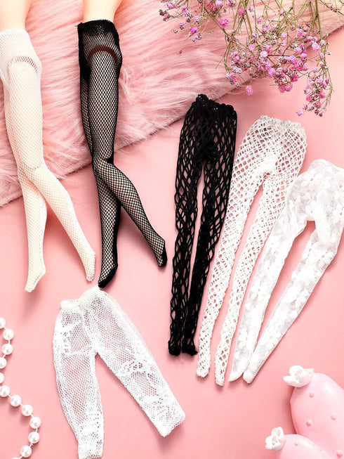 6 Pieces Doll Tights, Handmade Lace Stockings for 12 Inch Dolls, Casual Accessories for Girls DIY Gifts