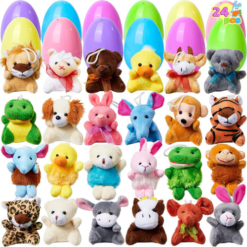 JOYIN 24 Pack Prefilled Easter Eggs of Mini Stuffed Animal Plush Toys
