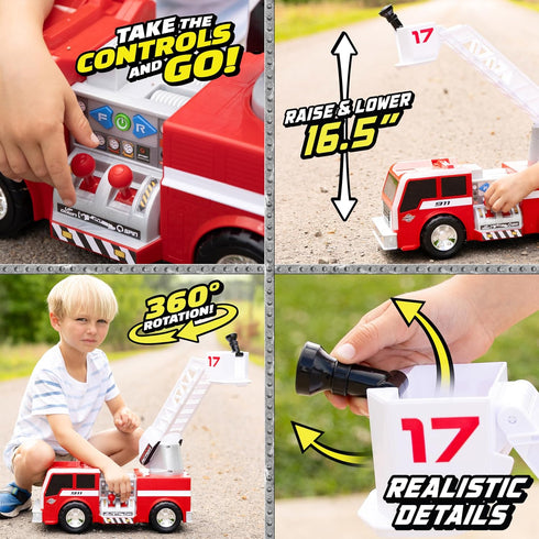 2-N-1 360 16-Inch Maxx Action Firetruck with Joystick Controls, Lights, Siren Sounds, Motorized Movement, and Spinning