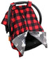 Dear Baby Gear Car Seat Canopy - Baby Carrier Cover - Infant Car Seat Cover - White Antlers, Plaid Red & Black