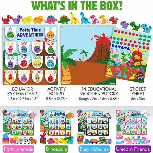 14PC 18M+ LIL ADVENTS Potty Training Reward System - Wooden Stacking Blocks with Dinosaur Themed, Montessori Behavior