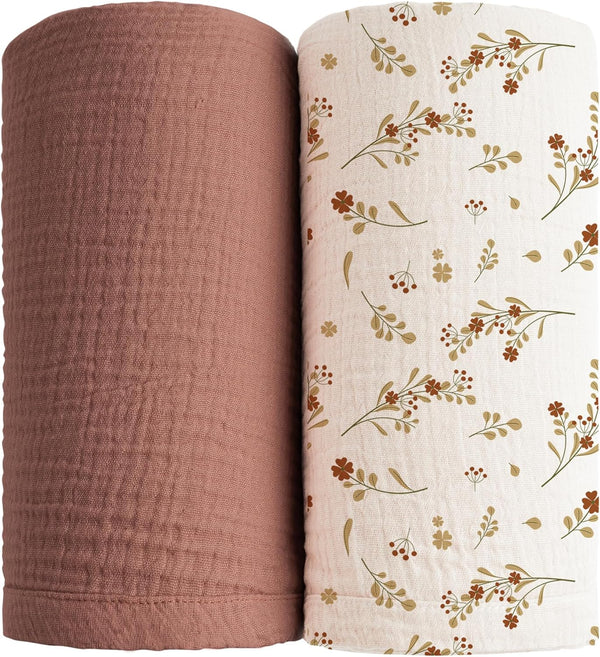 Konssy Muslin Swaddle Blankets for Girls Boys 2 Pack, 100% Cotton Receiving