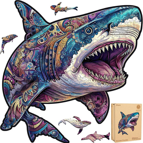 Delobil Wooden Puzzles for Adults, Shark Jigsaw Puzzles 500 Pieces, Unique Shape