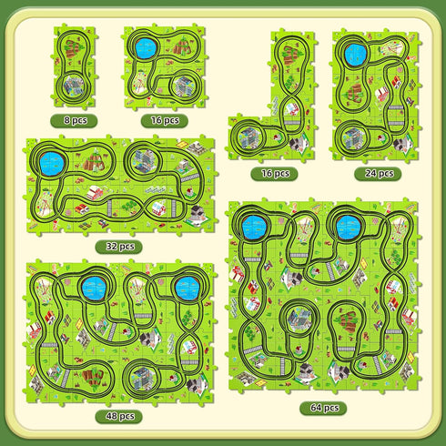 64 Set 3 4 5 6 3-5 3 1-3 2-4 4-6 JUKUDAHU Pieces Puzzle Race Track Car Toys for Year Old Boys - Puzzle Tracks Car Toys