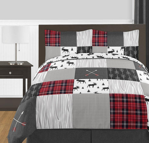 Sweet Jojo Designs Red and Black Woodland Plaid Flannel Body Pillow Case Cover for Rustic Patch Collection (Pillow Not