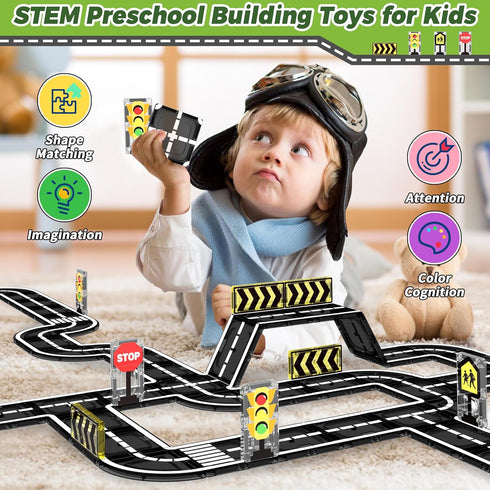 Set, 3-5 4-8 5-7, Goodtiles Magnetic Tiles Road Expansion STEM Magnetic Building Blocks for Kids Ages Preschool