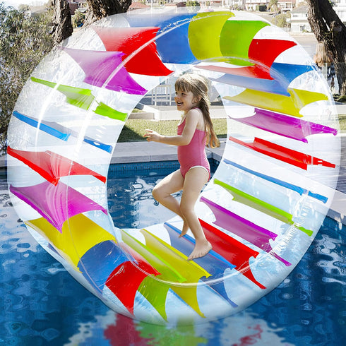 Zcaukya 65" Giant Inflatable Wheel Roller, Colorful Water Rolling Wheel Float for Kids Summer Fun