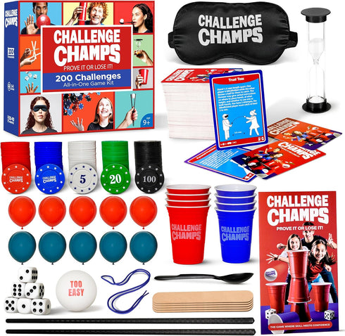 Challenge Champs 200 Set 8+ 10+ Action Party Game Skill Challenges for Team Building, Family Game Night | Complete