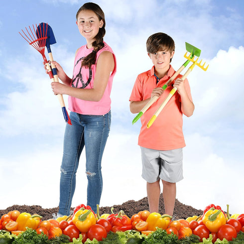 Play22 Set 4-Piece Kids Garden Tool Toy - Shovel, Rake, Hoe, Leaf Rake, Wooden Gardening Tools for Kids Best Outdoor