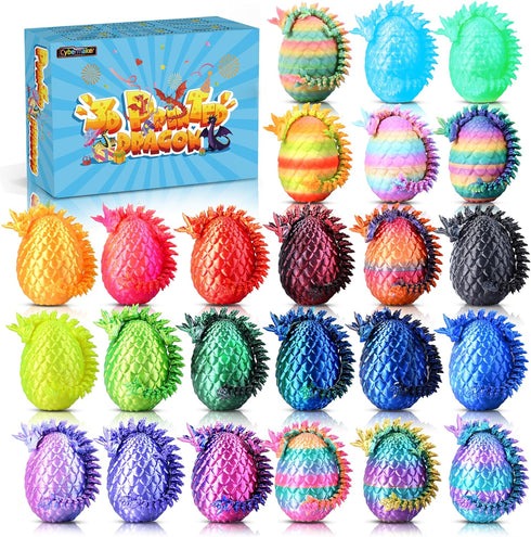 24PCS 3D Printed Dragon Eggs, Articulated Fantasy Animal Fidget Toys Set, Collectible