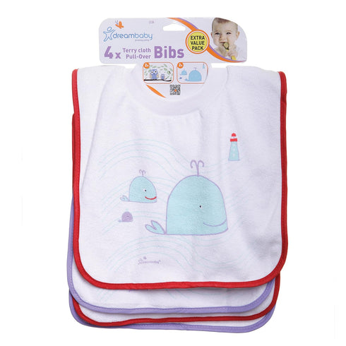 Dreambaby Terry Cloth Cotton Baby Bibs for Teething, Feeding, Drooling - Owl and Whales, Super Absorbent
