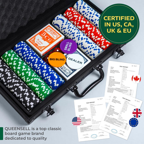 Set 300 11.5 Set 2 Queensell Poker with Poker Chips Gram for Texas Holdem Professional Weight Poker Chips with Decks