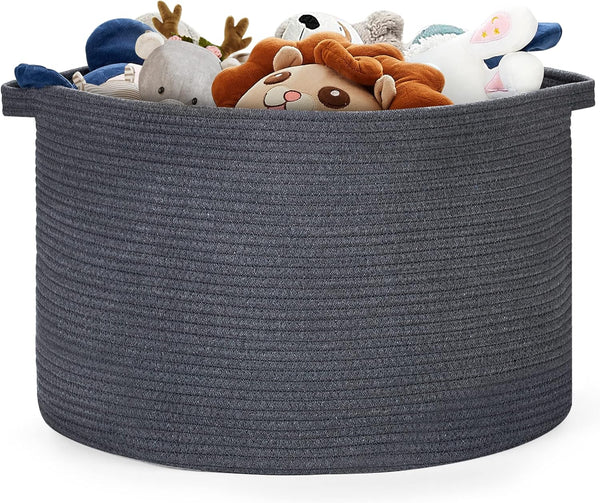 Blanket Basket 20"x 20"x 13" Cotton Rope Basket for Living Room, Baby Toy Storage, Large Woven Laundry Basket, Gray