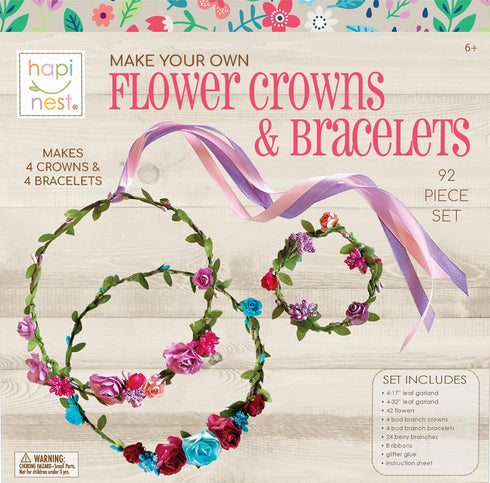 Hapinest Make Your Own Flower Crowns and Bracelets Craft Kit for Girls, Gifts Ages 6-10 Years Old and Up