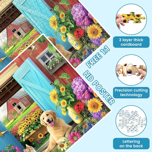 VOLUVOLU 500 500 20.515 Piece Animal Farm Puzzle for Adults, Spring Flowers Jigsaw Puzzle, Piece Dog and Cat Puzzle as