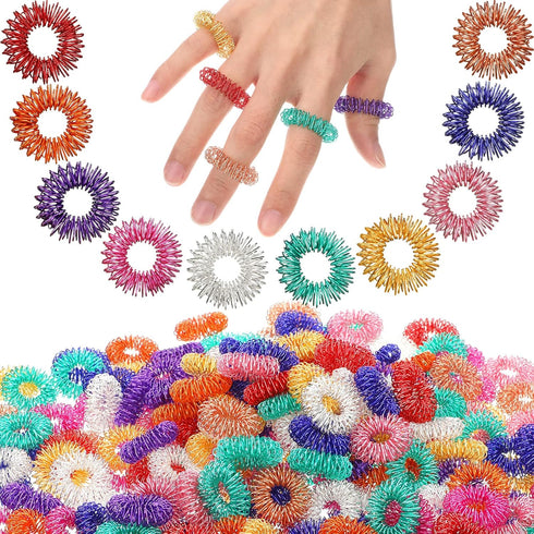 Nuogo 300 Pcs Acupressure Rings Spiky Sensory Finger Rings for Fingers Stress