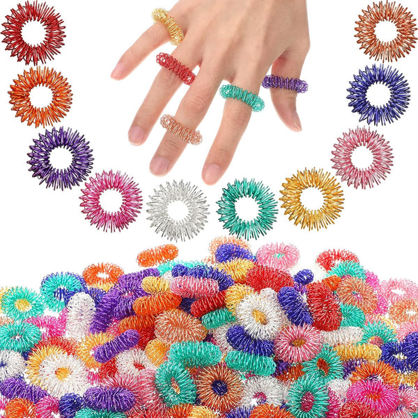 Nuogo 300 Pcs Acupressure Rings Spiky Sensory Finger Rings for Fingers Stress