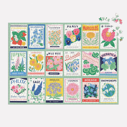Galison Ever Upward, 1000 Piece Puzzle, Vintage Style Flower Seed Packets, Fun Activity for Adults