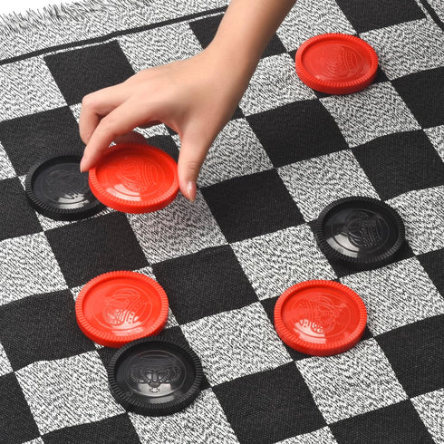 Giant Checkers Board Game Set - 3 in 1 Jumbo Tic Tac Toe Game for Kids & Adults, Indoor Outdoor Fun