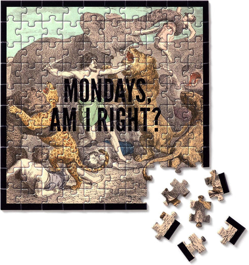 Brass Monkey Mondays, Am I Right? 100-Piece Mini Jigsaw Puzzle, 7.25” x 7.25” – Funny Puzzle with Black Foil
