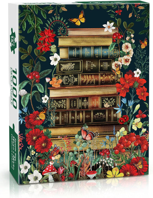 BenBen Puzzles for Adults 1000 Pieces, Vintage Books and Wildflower Jigsaw Puzzle