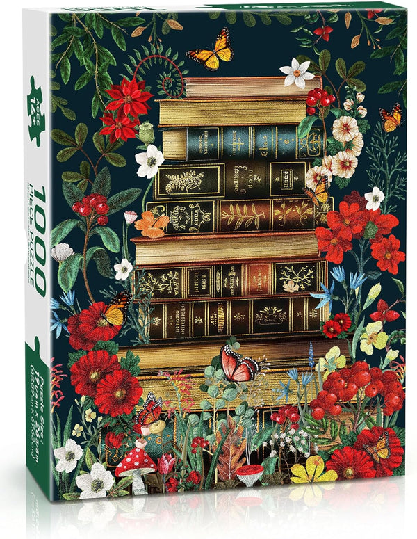 BenBen Puzzles for Adults 1000 Pieces, Vintage Books and Wildflower Jigsaw Puzzle