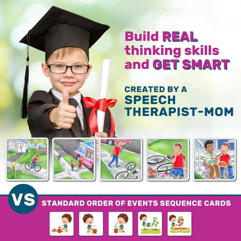 SkillEase Story Cues Skilled Sequencing Cards, Speech Therapy Materials, Social Skills Game, English Language Learners