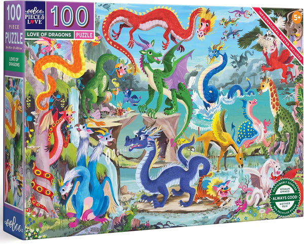 eeBoo 100 Piece Puzzle for Kids - Love of Dragons Children's Puzzle