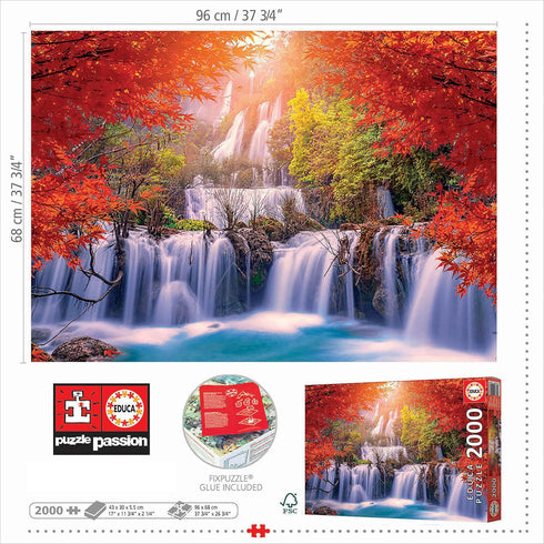 Educa - Waterfall in Thailand 2000 Piece Jigsaw Puzzle - Glue Included - Completed Image 37.75" x 26.75"