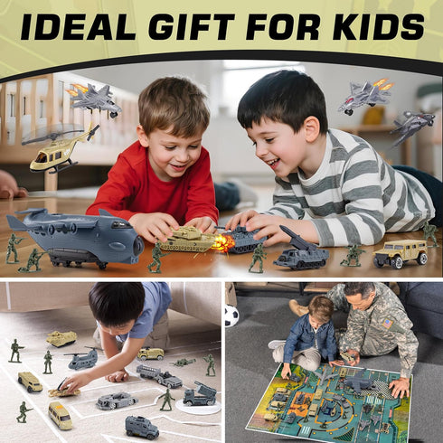 33 1 Playset XDUOYJOY in Military Airplane Toy with Army Men Action Figures, Army Toys with Vehicles Tanks Trucks Plane