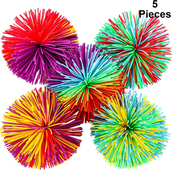 5 Pieces Monkey Stringy Balls - Sensory Fidget Soft Rainbow Pom Bouncy Stress Balls with Storage Bag