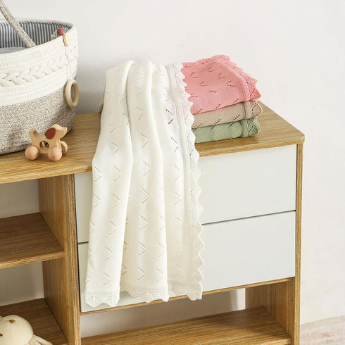 100% Cozy 40x30in Baby Blanket Cotton Knit Swaddle Soft Newborn Receiving Blanket for Boy/Girl Crib,Stroller White