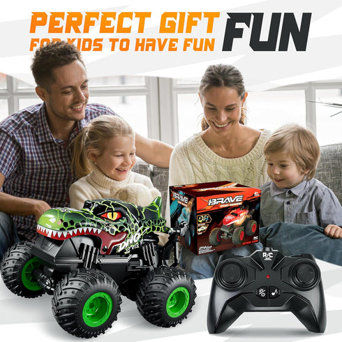 1:20 360 4-7 BEZGAR Monster Truck Toys - Remote Control Monster Truck with Light & Music, Dinosaur Toys for Kids, Scale