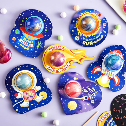 30 JOYIN PCS Valentine Gift Cards with Slime, Galaxy Slime Stress Relief Fidget Toy for Kids Party Favor, Classroom