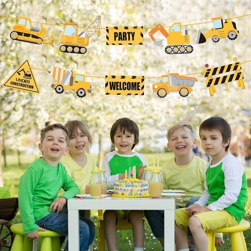 DISHIDIANZI 10 Pcs Construction Themed Party Cardboard Cutout Porch Banner Sign Decoration Supplies for Kids Baby