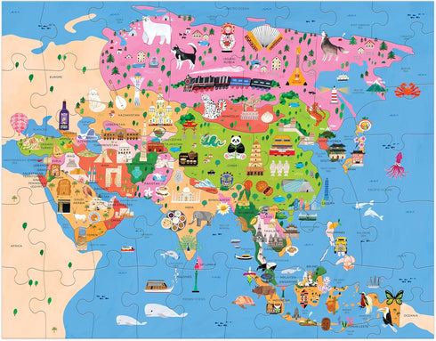 Mudpuppy Map of Asia – 70 Piece Geography Puzzle with Country-Shaped Pieces and Iconic Landscapes Cultural Items and More