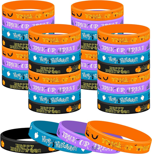 Lesnala 48 Pcs Halloween Silicone Wristband, 4 Classic Styles for Kid Holiday Gifts, Party Favor and Goodie Bag Fillers