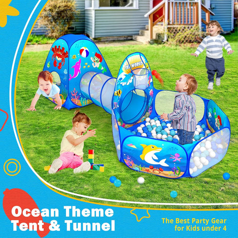 3PC Kids Ball Pits for Toddlers with Kids Play Tent, Kids Tunnel for Baby, Children Pop Up Indoor/Outdoor Playhouse Toy