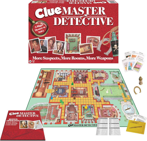 Clue Master Detective with Oversized Brass Tone Metal Weapons - Largest Game of Clue Ever