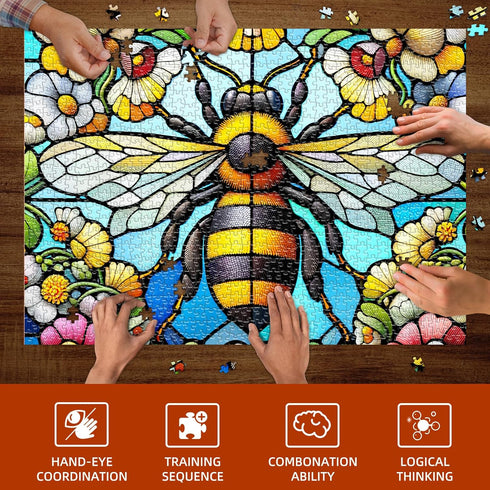 1000 1000 1000 27.5"x19.7" Sutinban Stained Glass Bee Puzzle Pieces, Piece Puzzle for Adults, Challenging Game Home