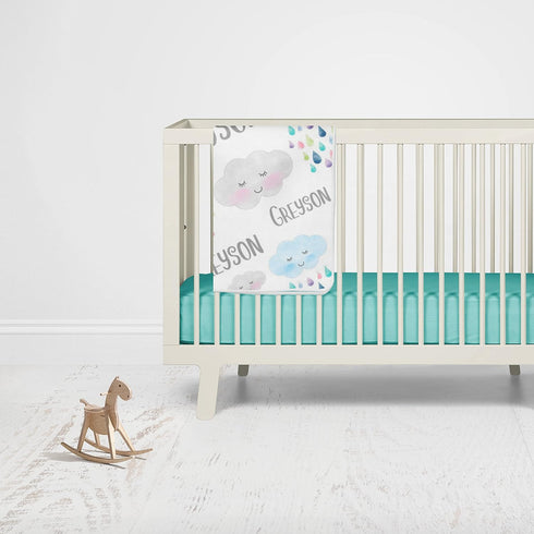 WolfeDesignPDD Custom Blanket, Newborn Gift, Rain Clouds Baby Blanket, Personalized Baby Blanket, Swaddle Blanket